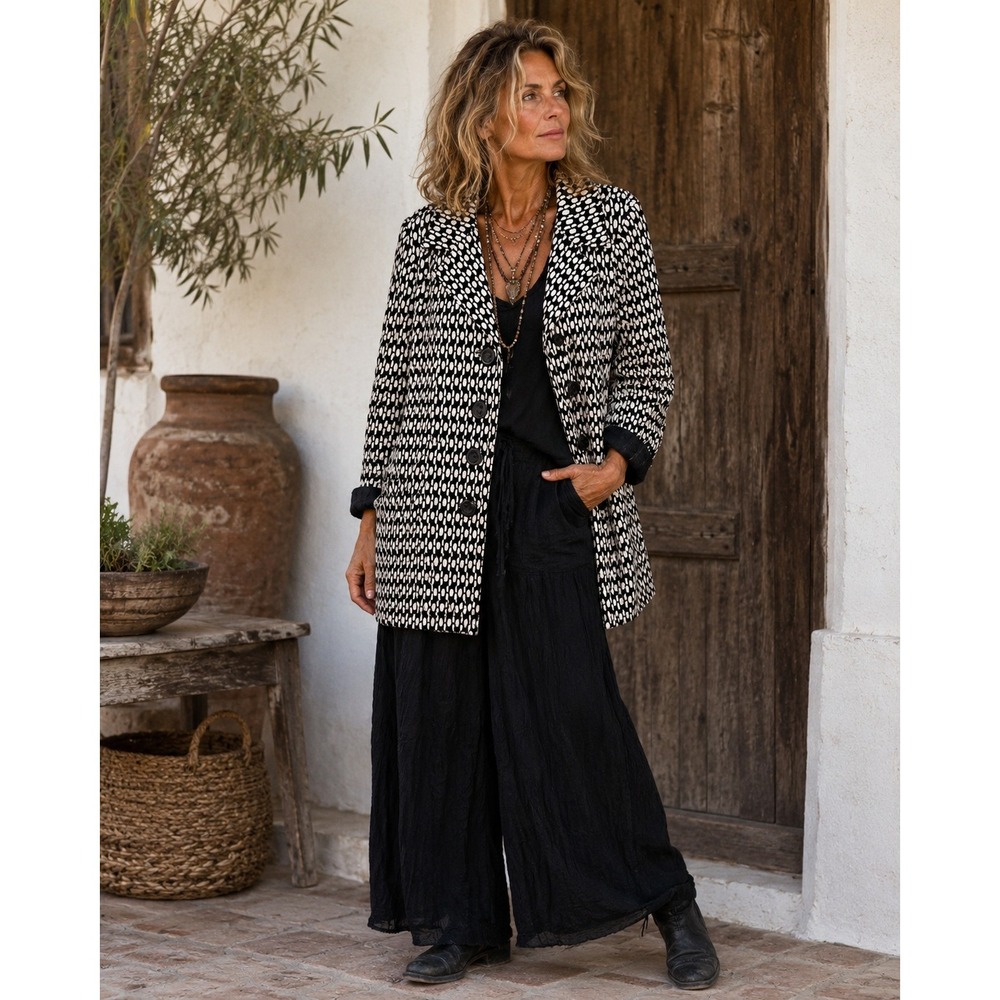 Nomadic Traders Womens Black White Geometric Print Blazer Jacket Size S
